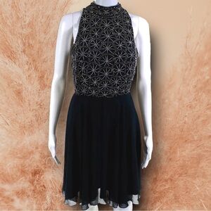 NWT Apricot Navy Blue Beaded Halterneck Bodice Chiffon Skirt Mini Dress UK 8